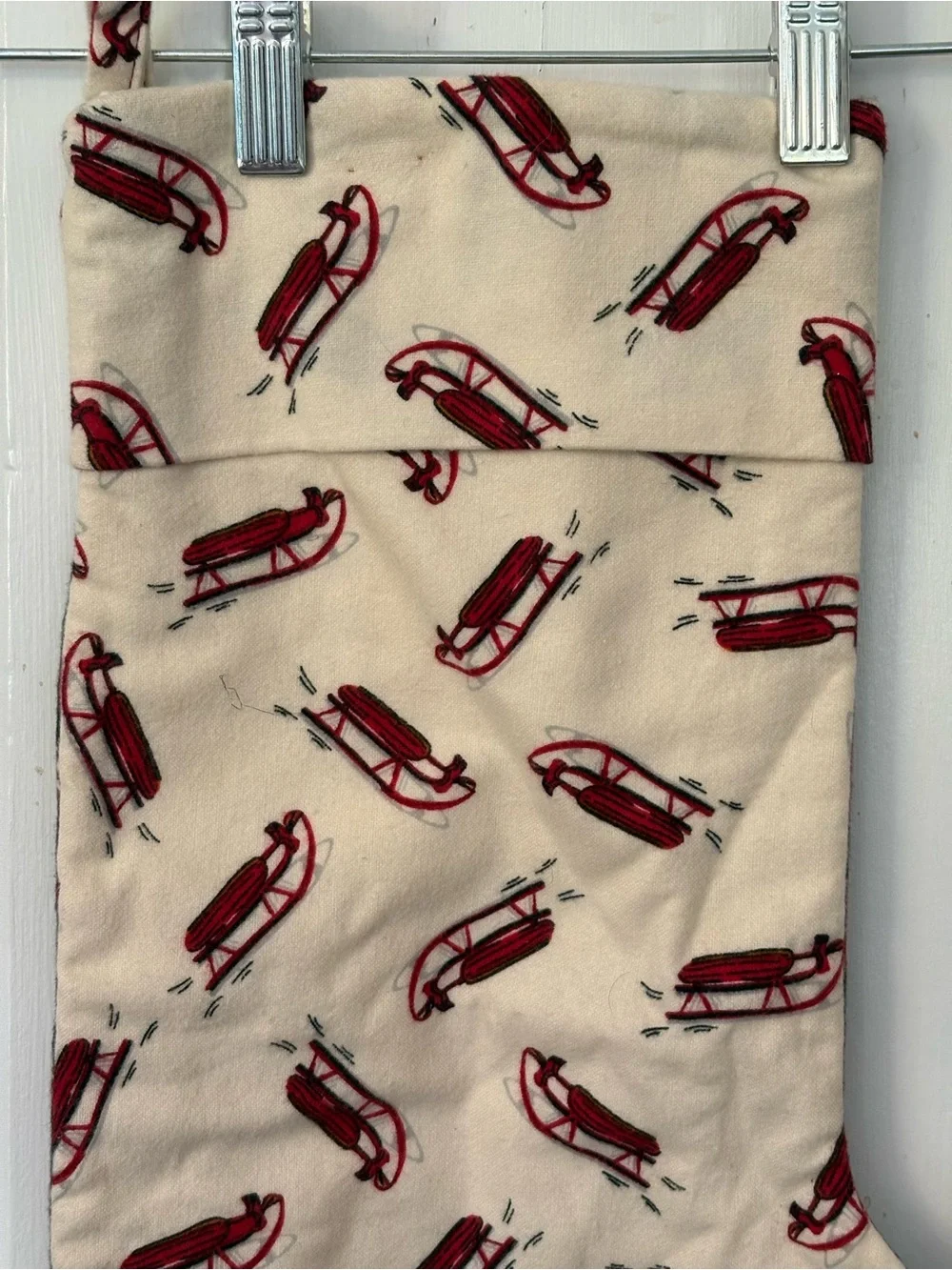 Holiday Vintage Handmade Sled Pattern Stocking Christmas Winter Snowflakes
